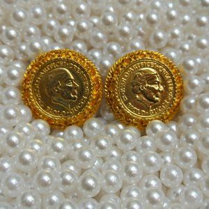 Vintage Paolo Gucci Gold Tone Roman Coin Clip-On Earrings